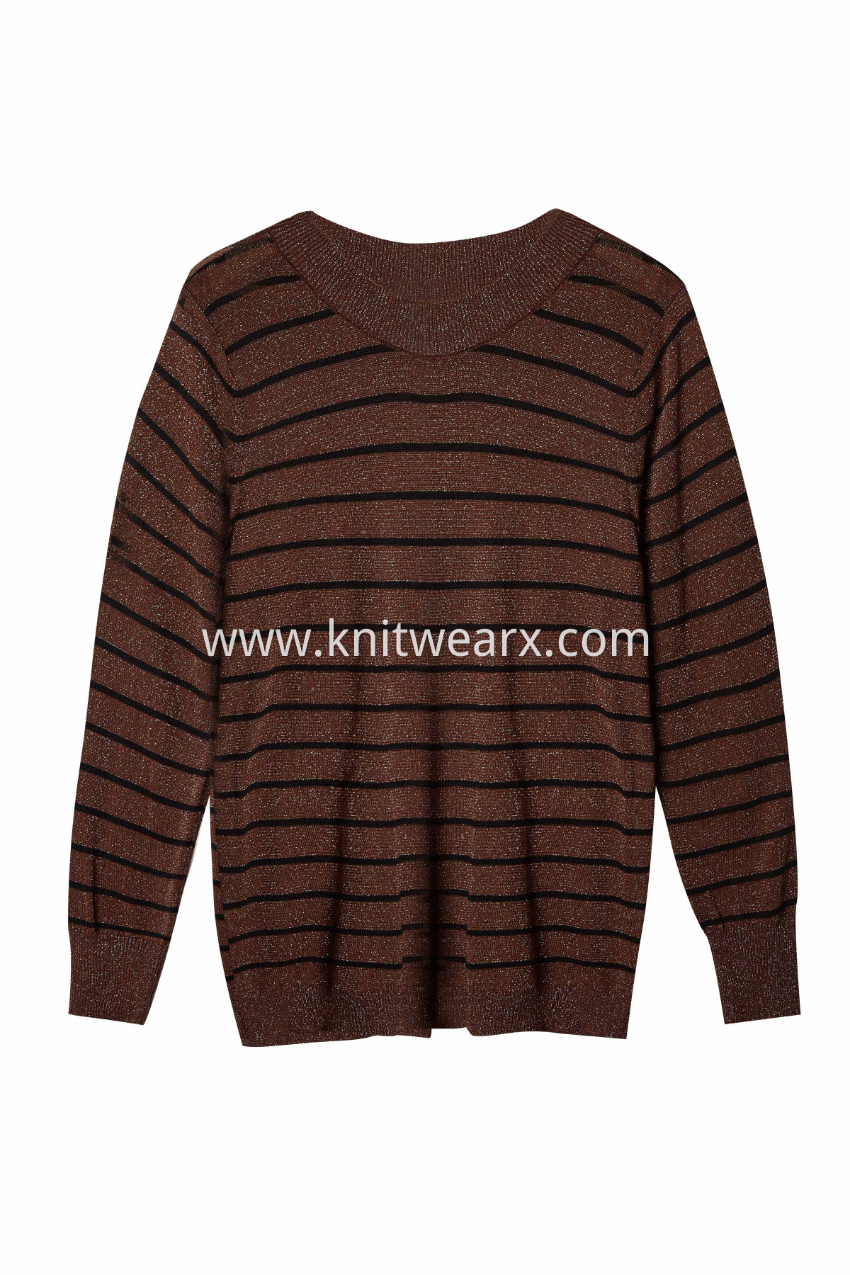 Women's Lurex Striped Crew Neck Pullover Knitwear